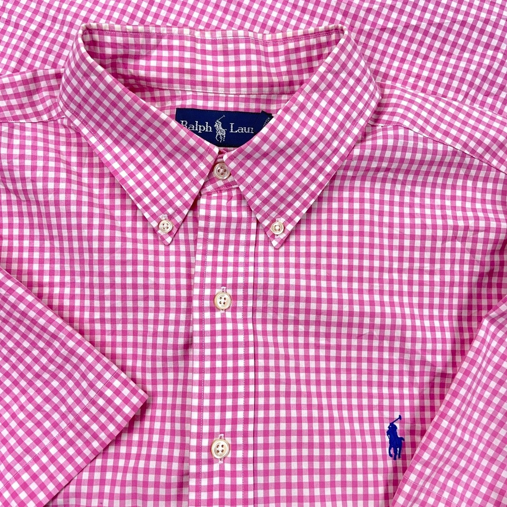 Ralph Lauren Shirt Men XL Pink Check‎ Button Up Classic Fit Camp Gingham Cotton